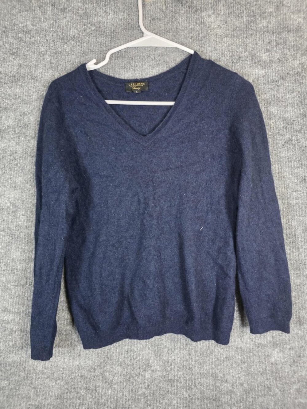 Charter Club Sweater Womens Large Blue 100% Cashmere V Neck Pullover Pilling